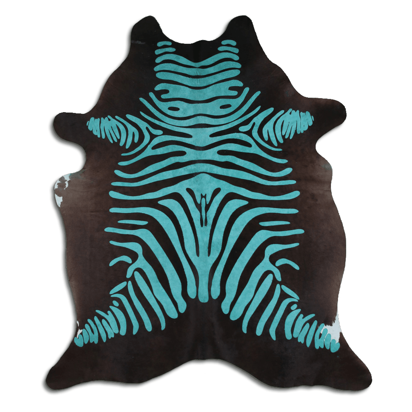 Acid Washed Distressed Zebra Cowhide Area Rug In Turquoise And Black