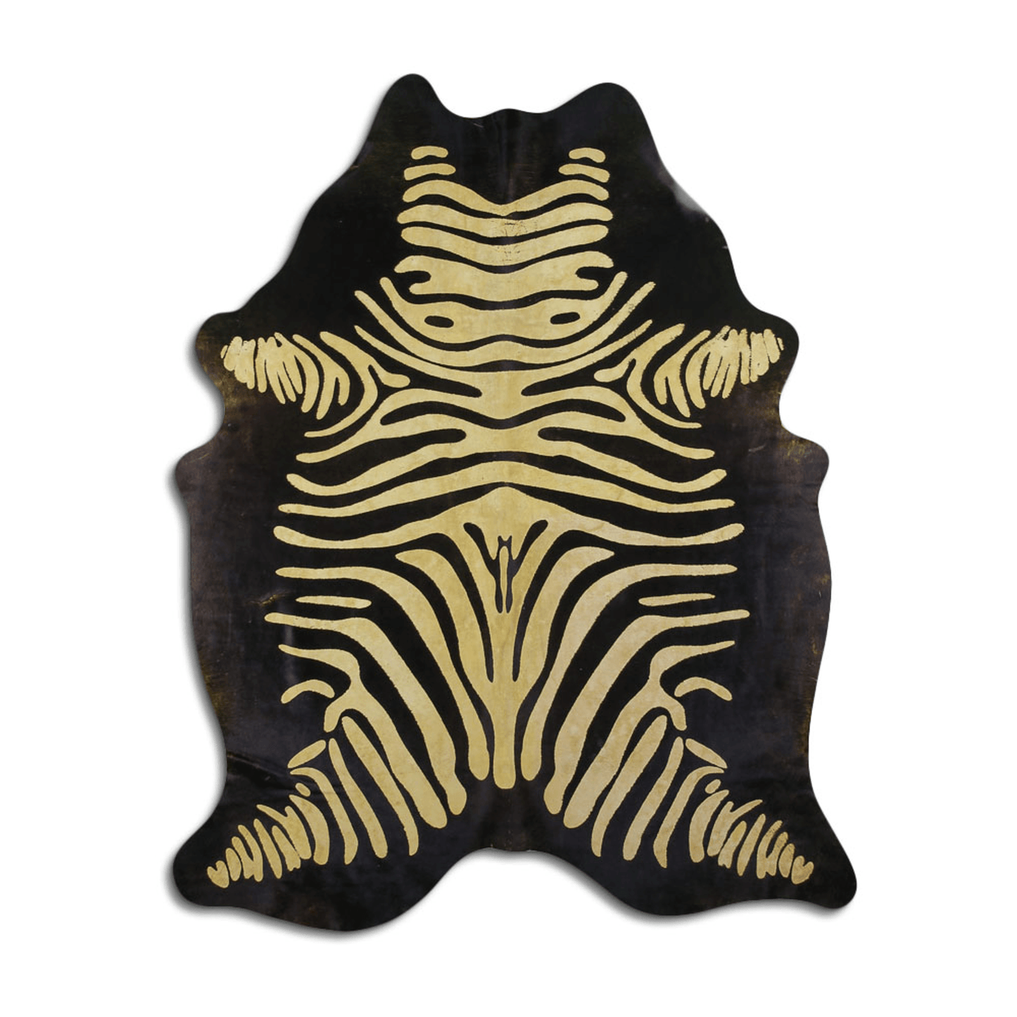 Acid Washed Distressed Zebra Cowhide Area Rug In Yellow And Black
