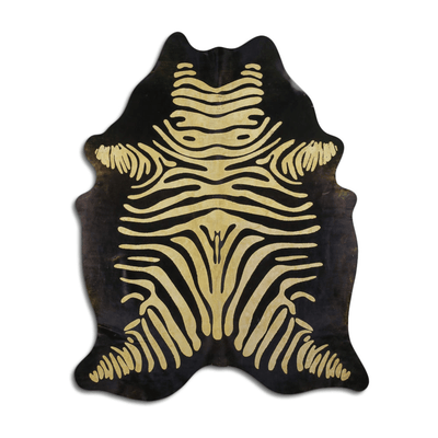 Acid Washed Distressed Zebra Cowhide Area Rug In Yellow And Black