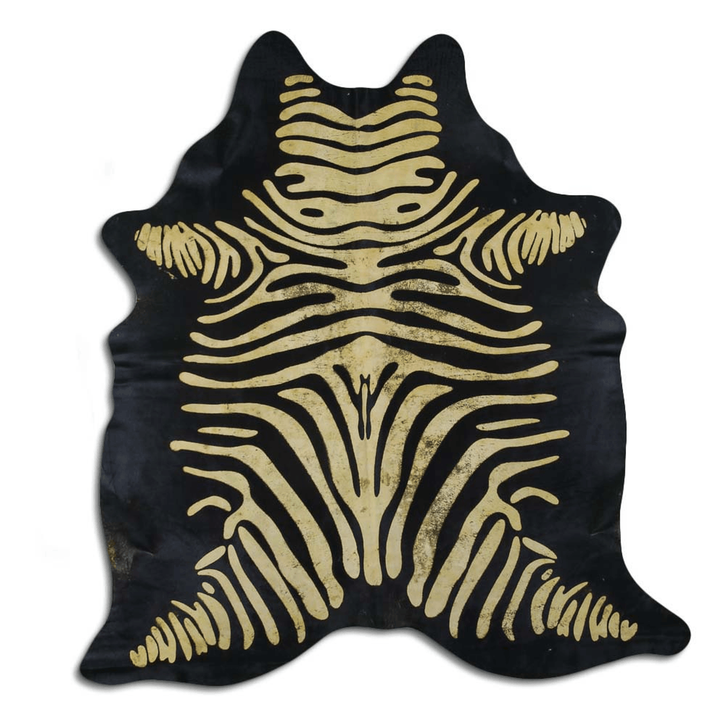Acid Washed Distressed Zebra Cowhide Area Rug In Yellow And Black