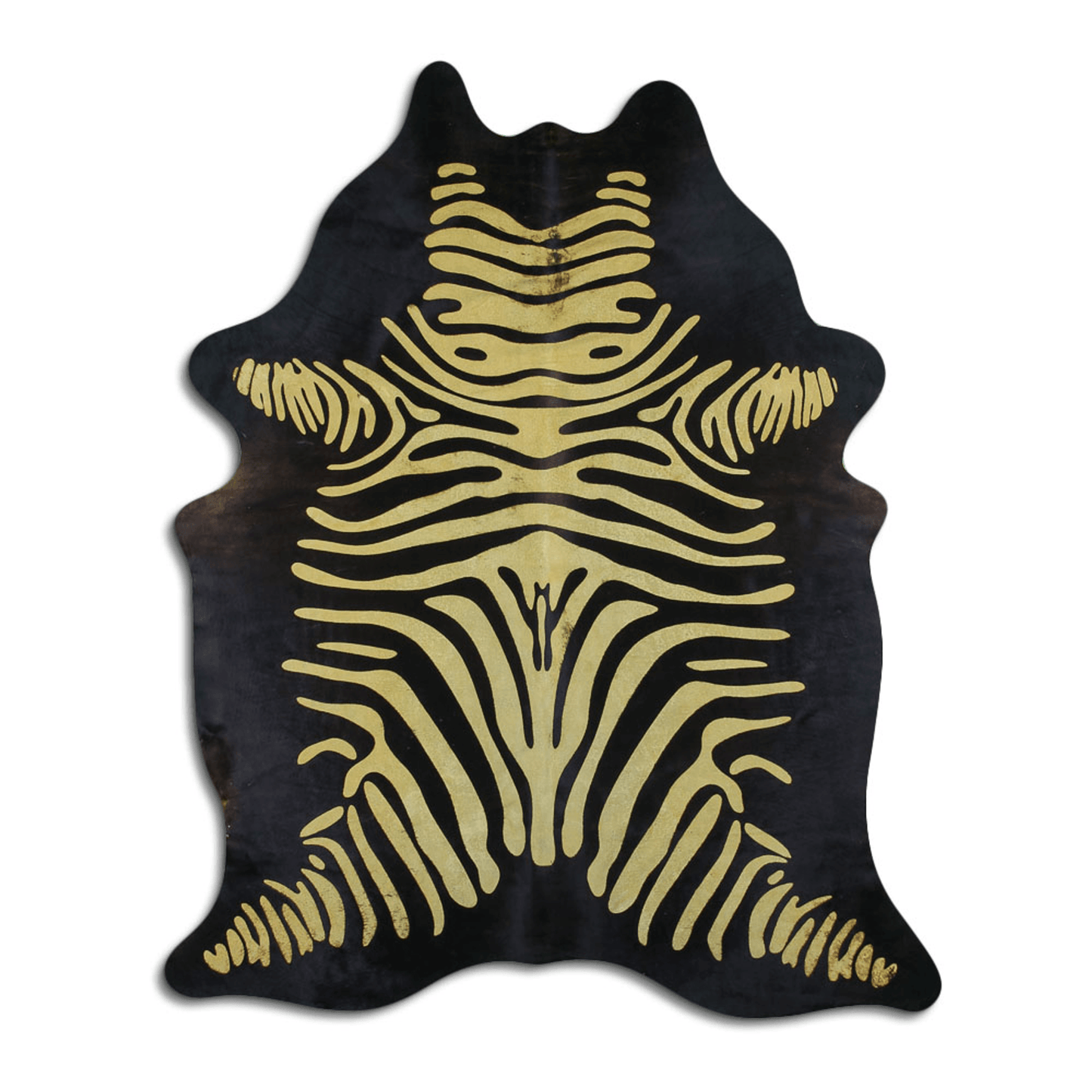 Acid Washed Distressed Zebra Cowhide Area Rug In Yellow And Black