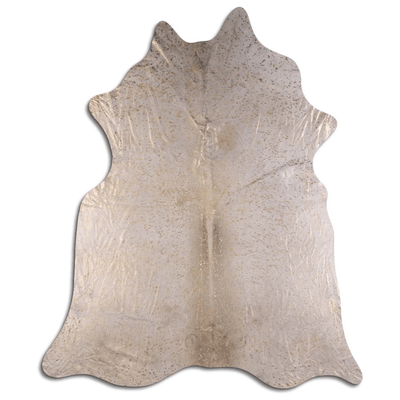 Acid Washed Gold Metallic Cowhide Area Rug On Grey