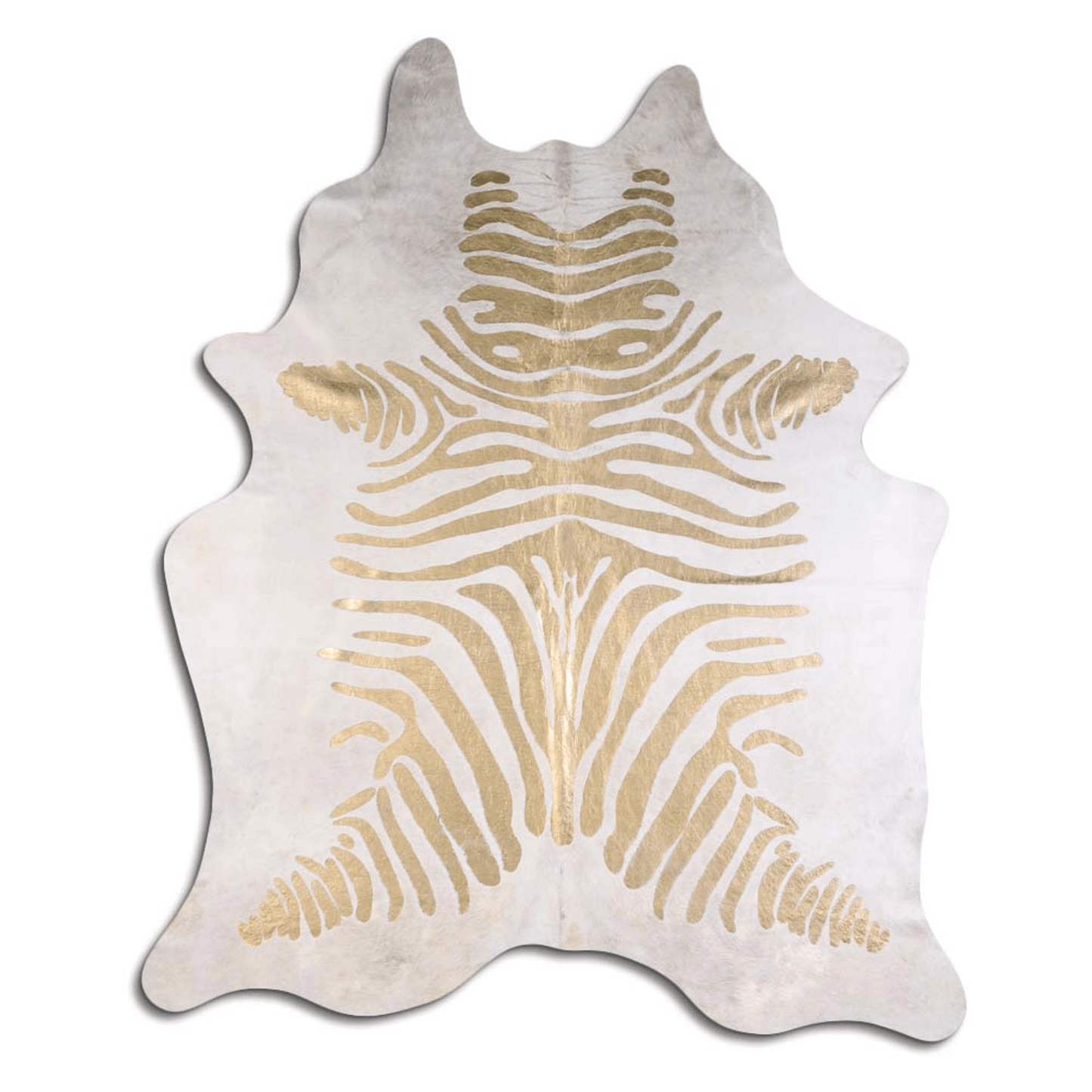 Acid Washed Cowhide Rug In Gold Metallic Zebra On White