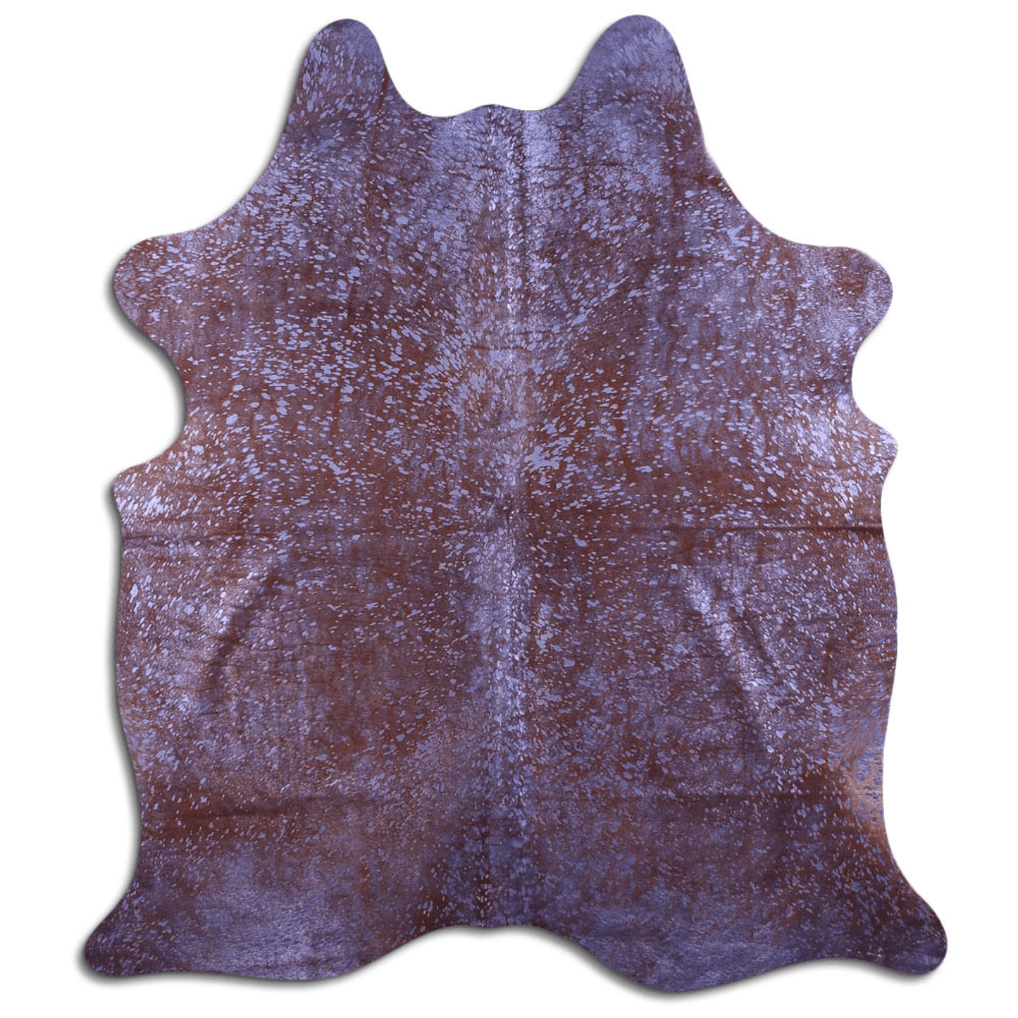 Acid Washed Cowhide Rug In Purple Metallic On Brown