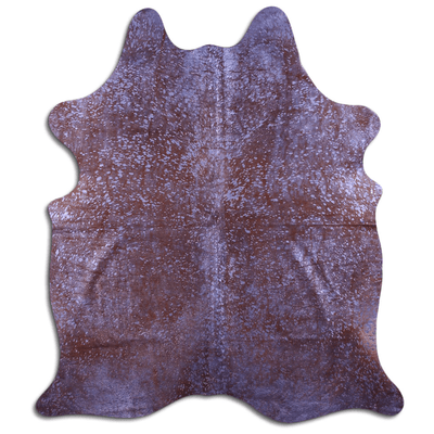 Acid Washed Cowhide Rug In Purple Metallic On Brown