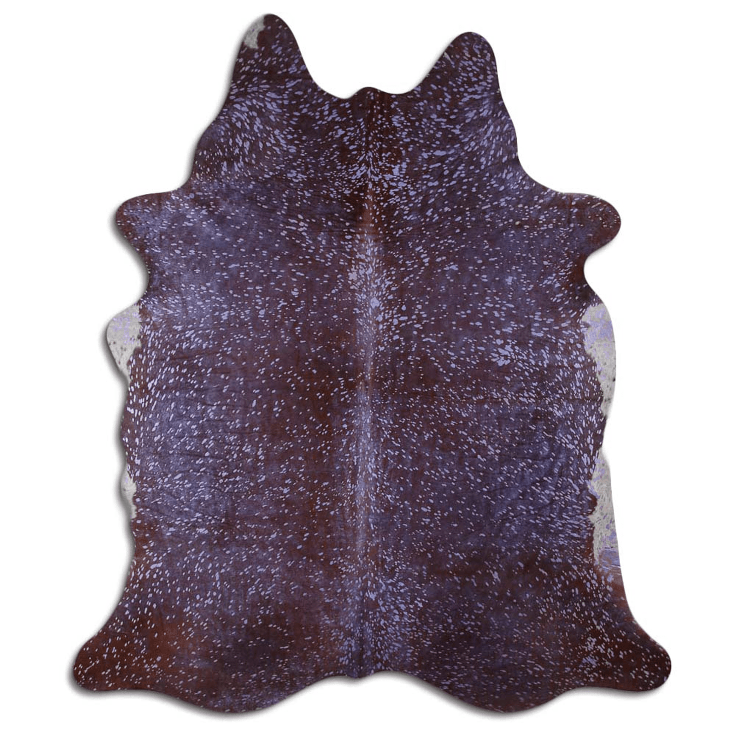 Acid Washed Cowhide Rug In Purple Metallic On Brown