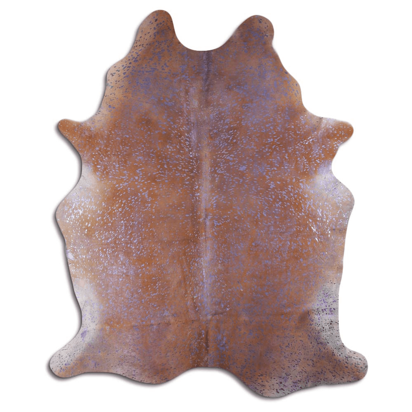 Acid Washed Cowhide Rug In Purple Metallic On Brown