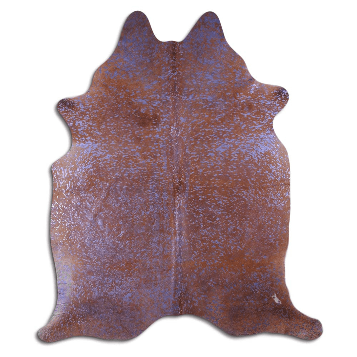 Acid Washed Cowhide Rug In Purple Metallic On Brown