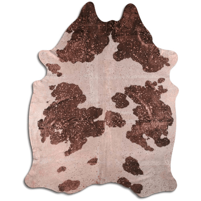 Acid Washed Cowhide Area Rug In Rose Gold Metallic On Black And White