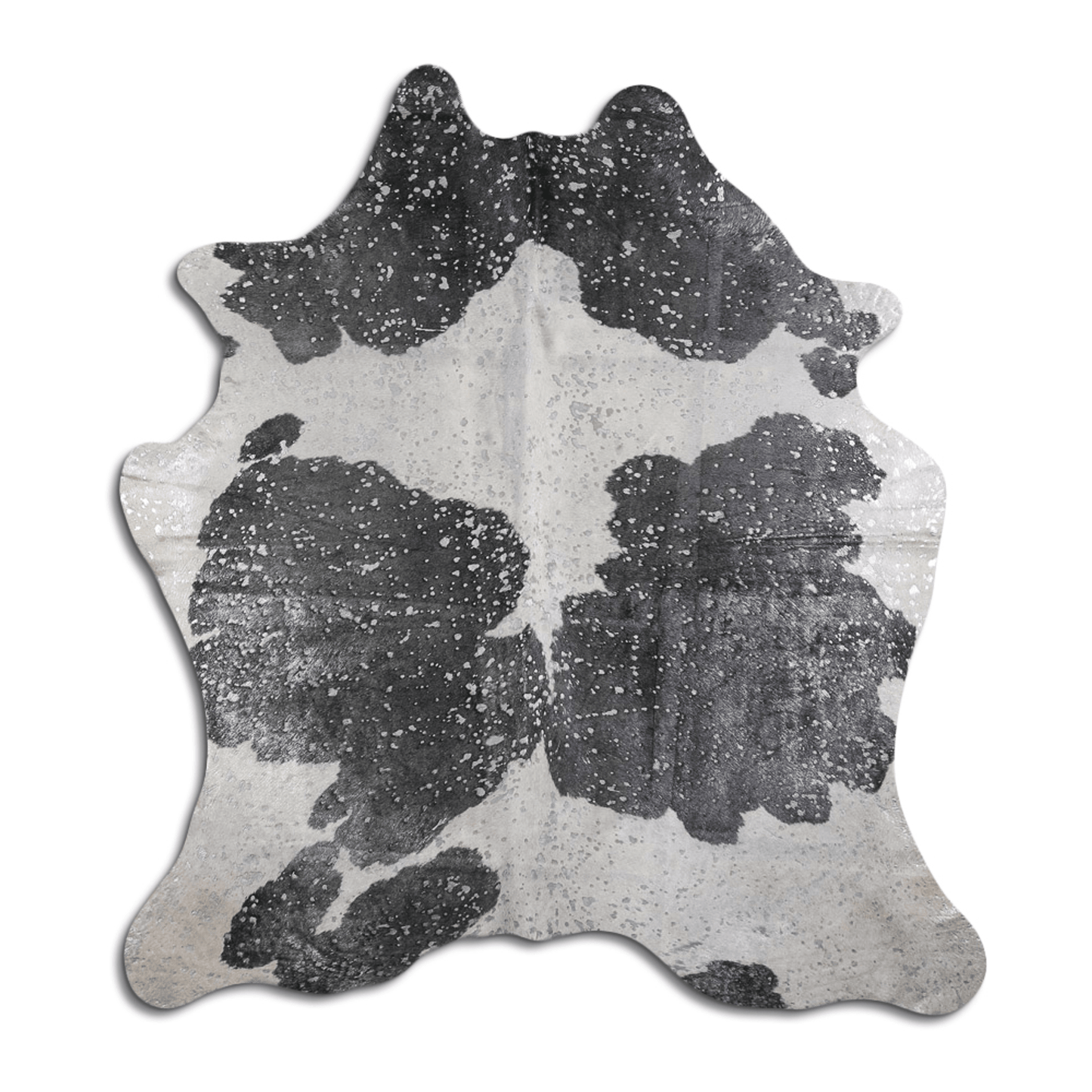 Acid Washed Silver Metallic Cowhide Area Rug In Black And White