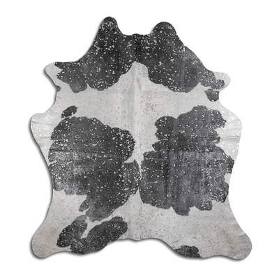 Acid Washed Silver Metallic Cowhide Area Rug In Black And White