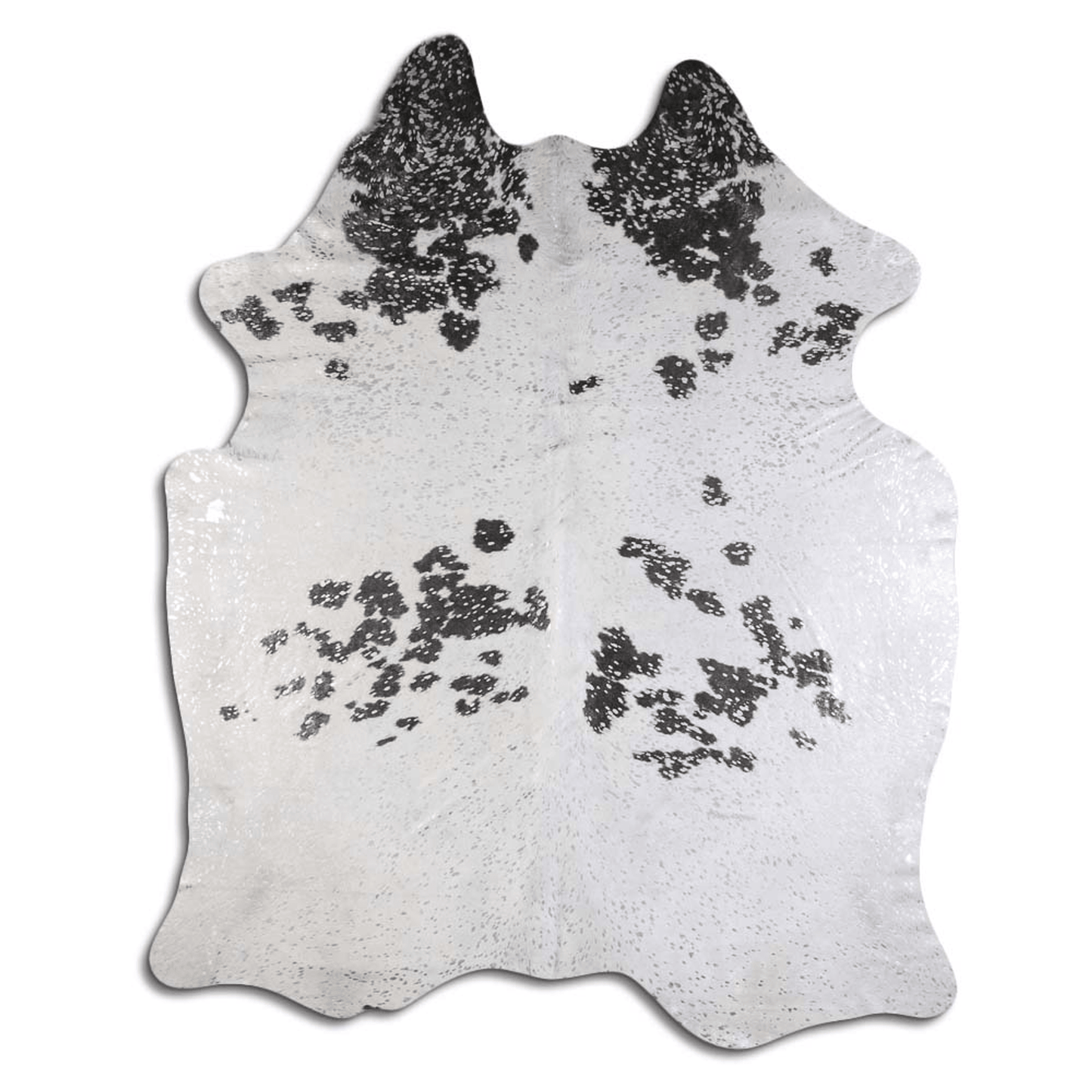 Acid Washed Silver Metallic Cowhide Area Rug In Black And White