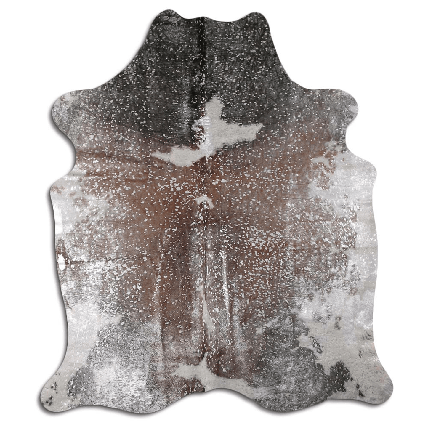 Silver Metallic TriColor Acid Washed Cowhide Area Rug - Grade A, 32-45 Sq Ft