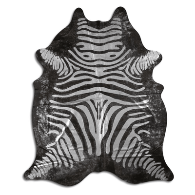 Acid Washed Silver Metallic Zebra Cowhide Area Rug