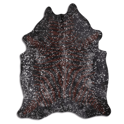 Acid Washed Cowhide Area Rug In Zebra Print With Silver Metallic Accents