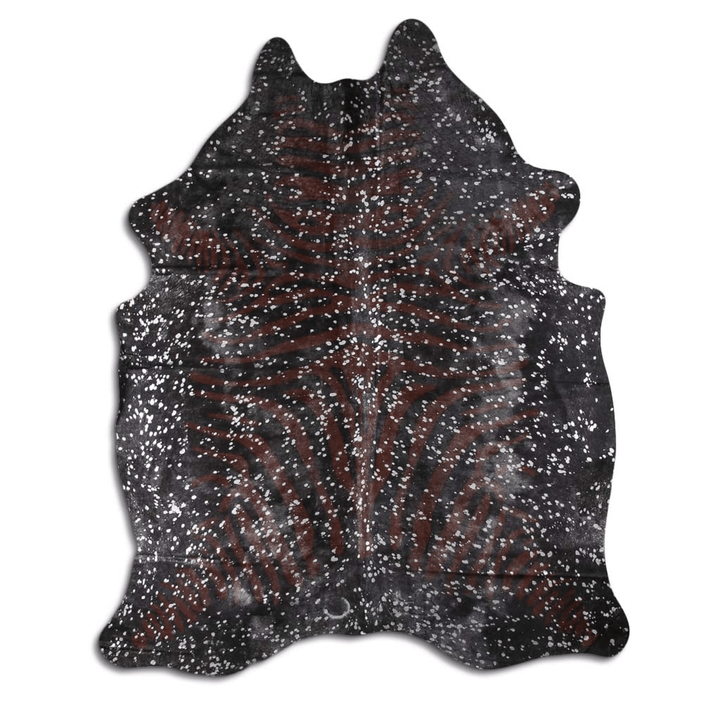 Acid Washed Cowhide Area Rug In Zebra Print With Silver Metallic Accents