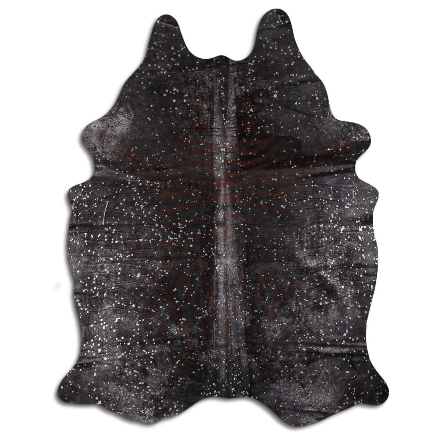 Acid Washed Cowhide Area Rug In Zebra Print With Silver Metallic Accents