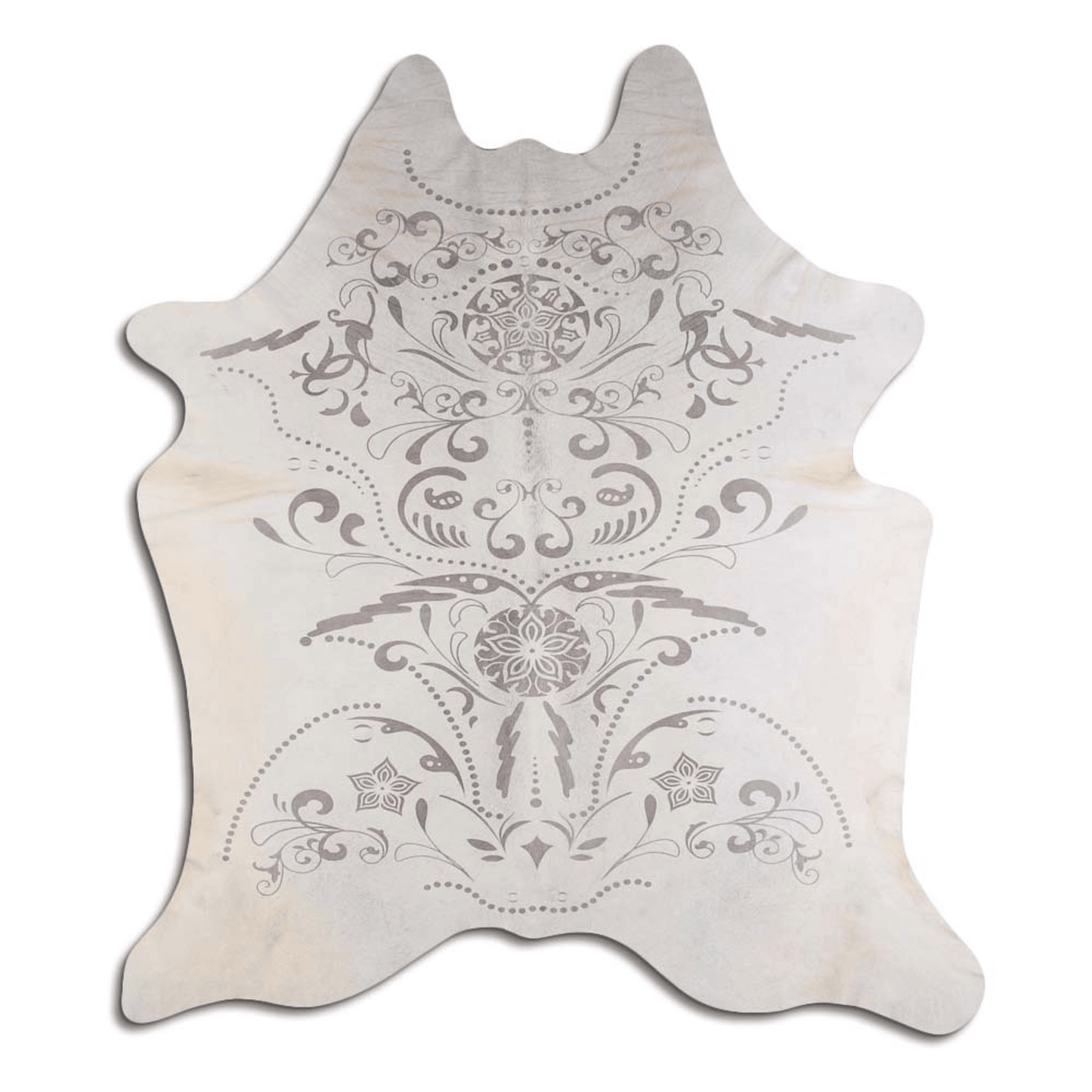 Baroque Grey On White Printed Cowhide Area Rug