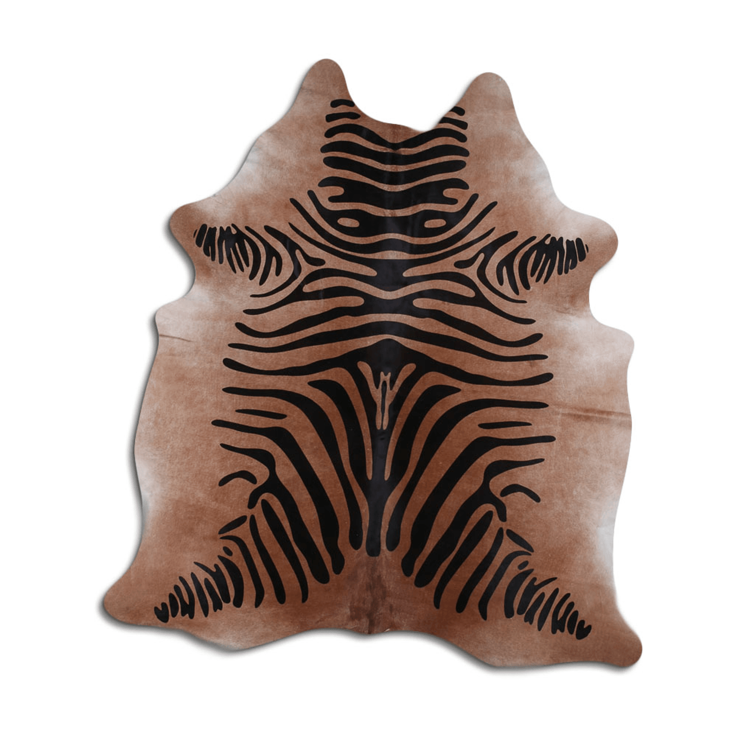 Zebra Printed Cowhide Area Rug - Natural Elegance In Camel
