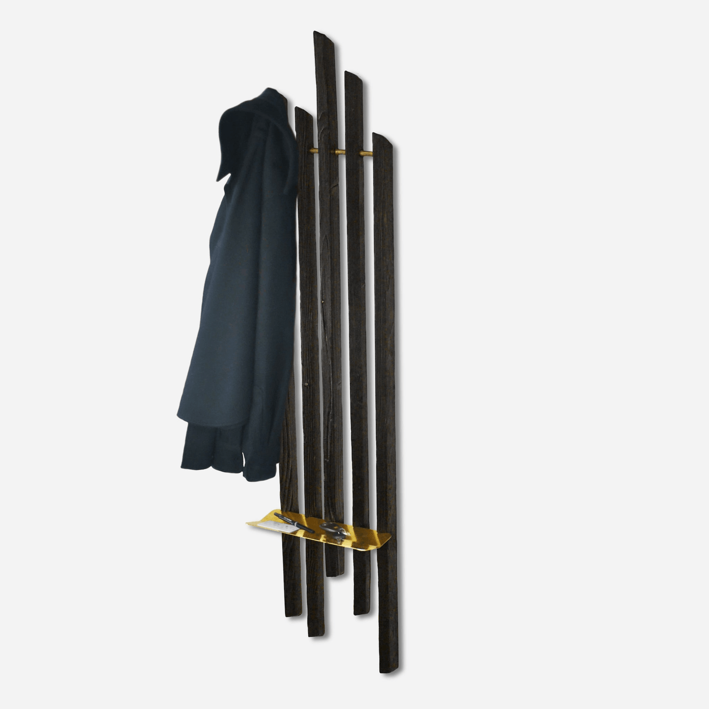 Rack On Reclaimed Wood Coat Rack With Brass Tray