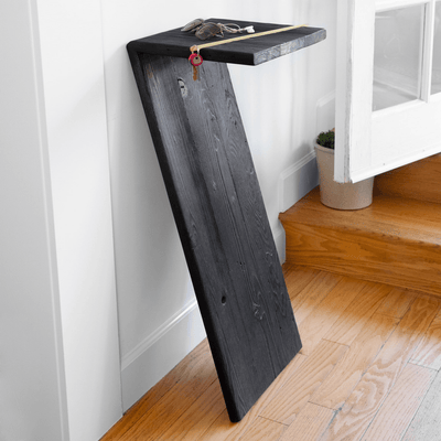 Elevated 7 Console Table With Charred Finish And Brass Accent