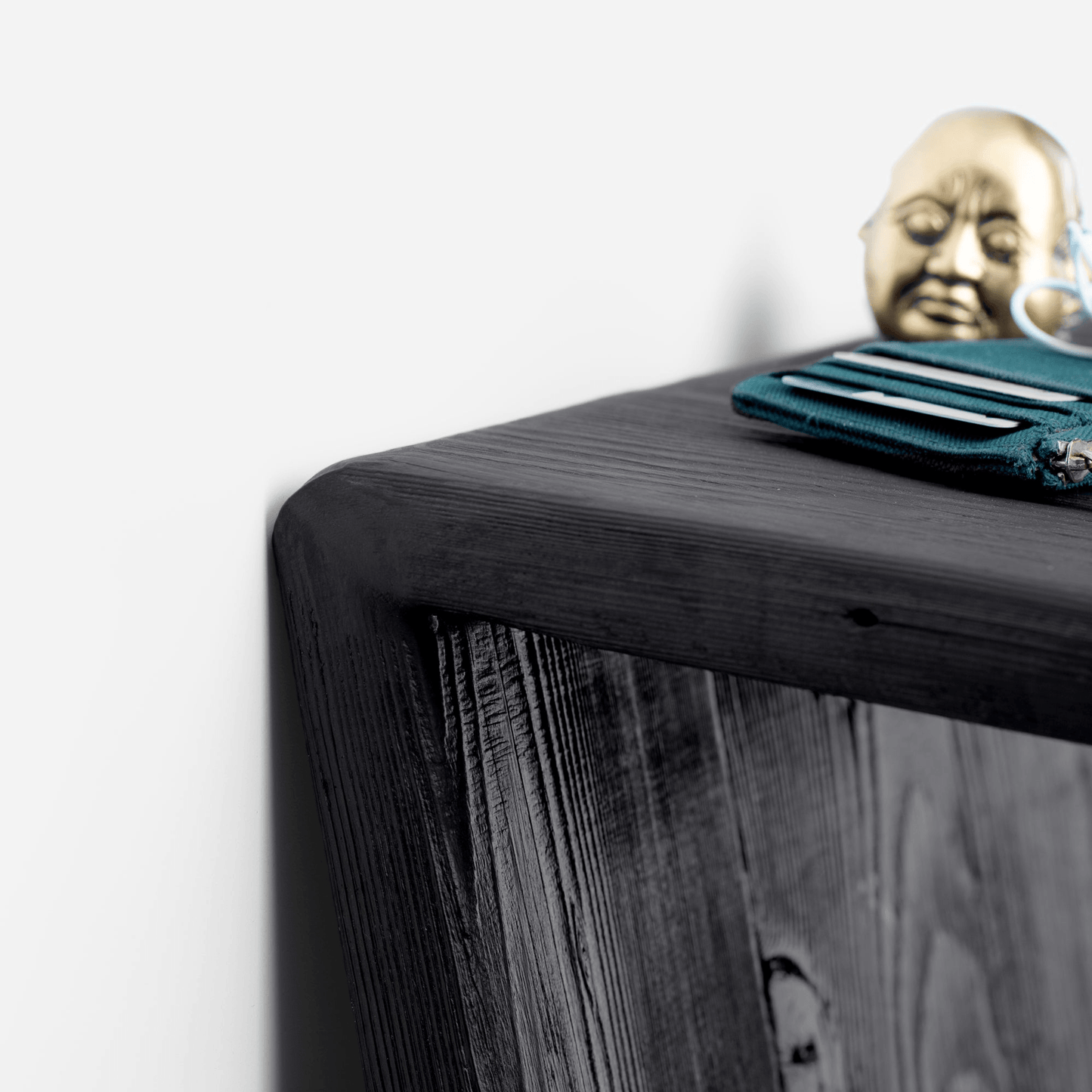 Elevated 7 Console Table With Charred Finish And Brass Accent