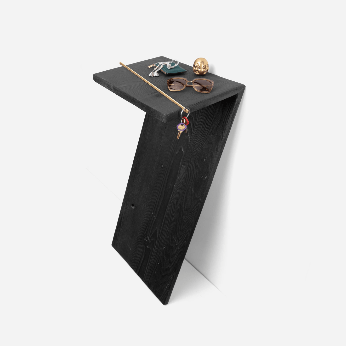 Elevated 7 Console Table With Charred Finish And Brass Accent