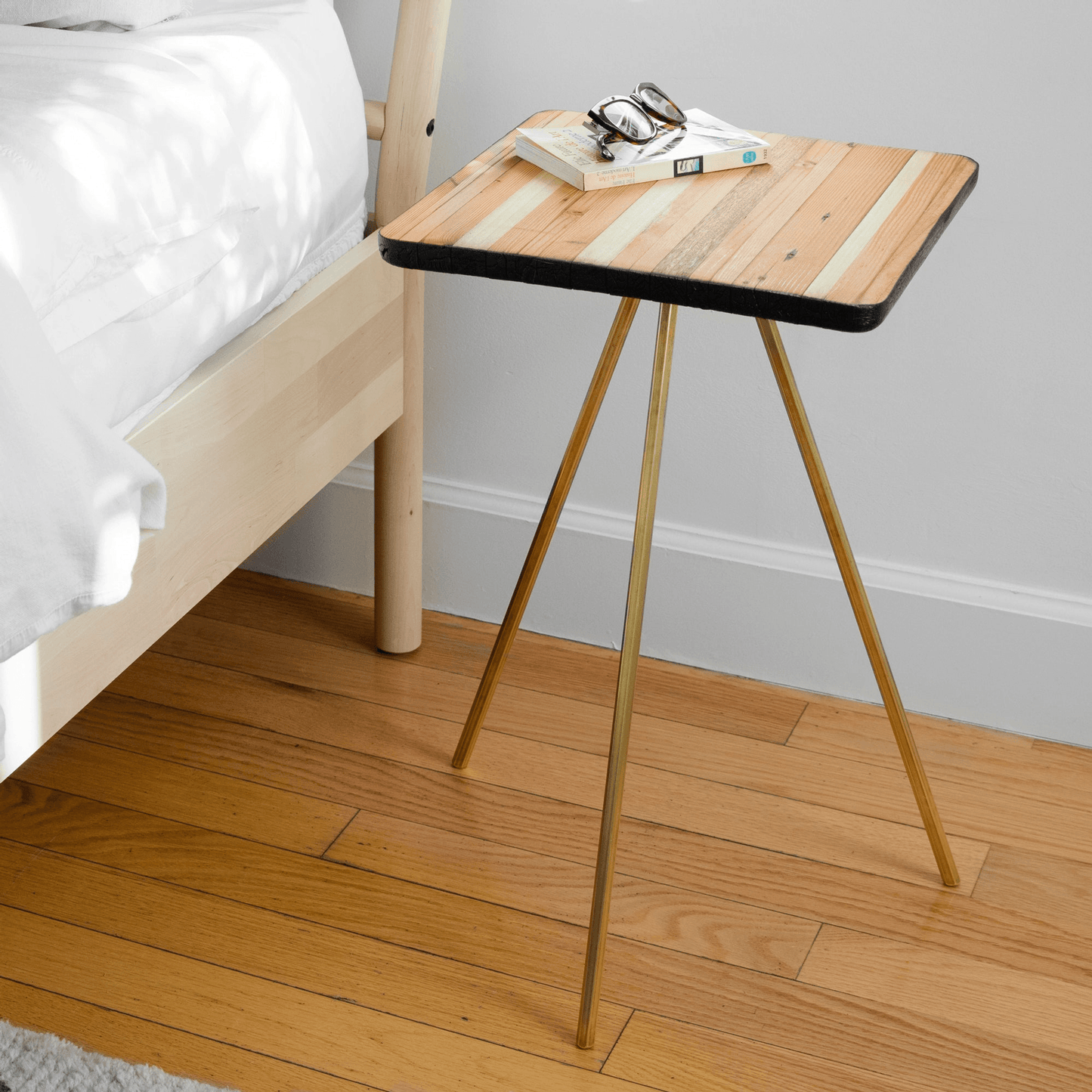 Tantric Reclaimed Wood Side Table With Brass Legs