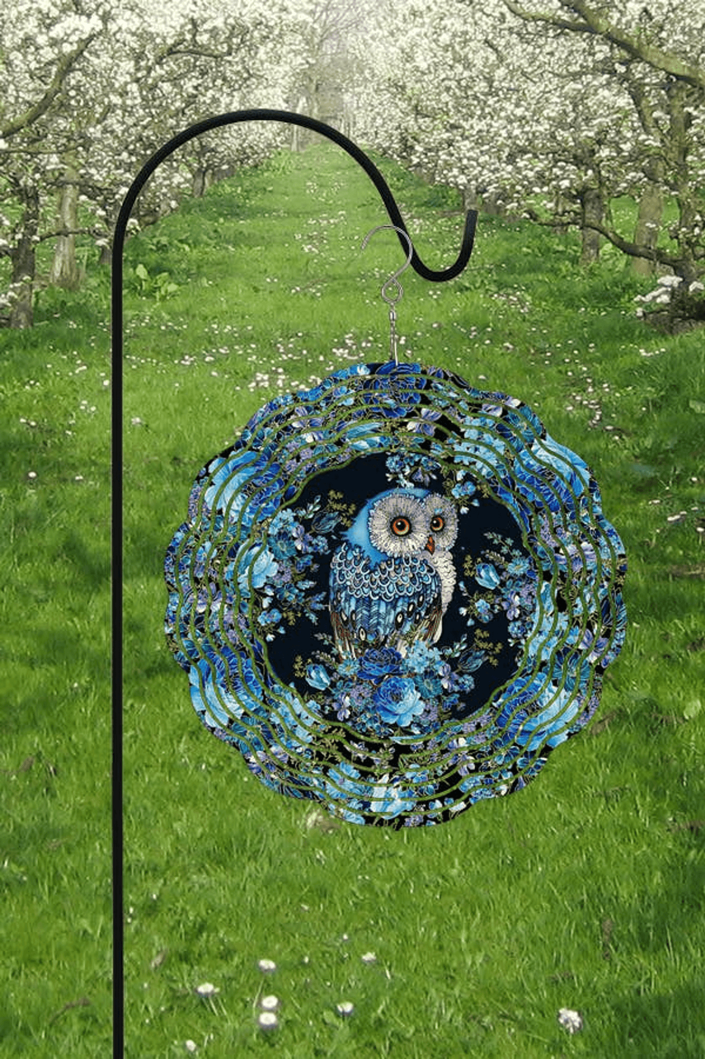 Blue And Black Owl Double-Sided Garden Wind Spinner