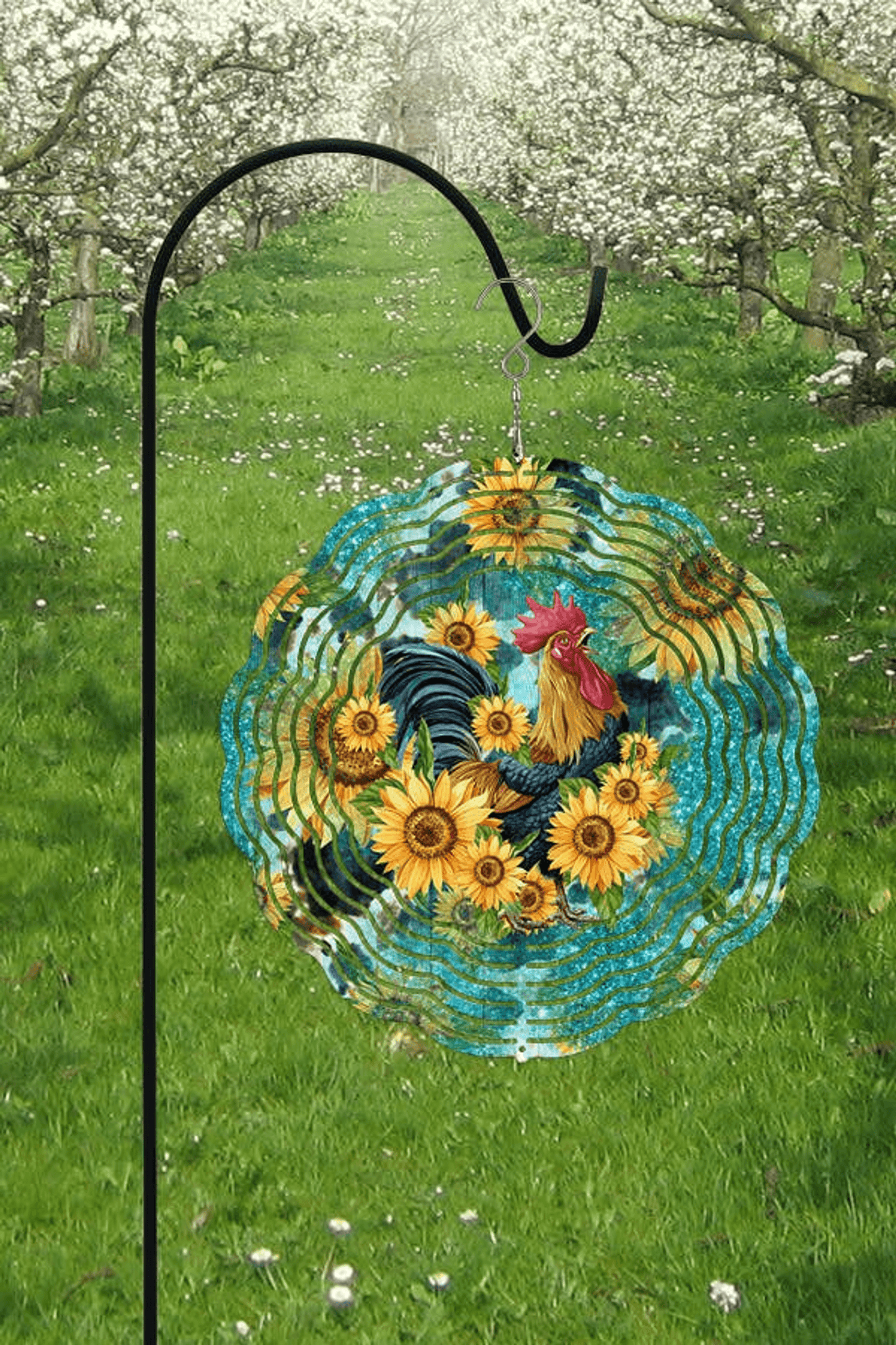 Rooster Sunflower 10-Inch Double-Sided Wind Spinner For Garden Decor