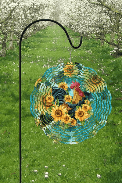 Rooster Sunflower 10-Inch Double-Sided Wind Spinner For Garden Decor