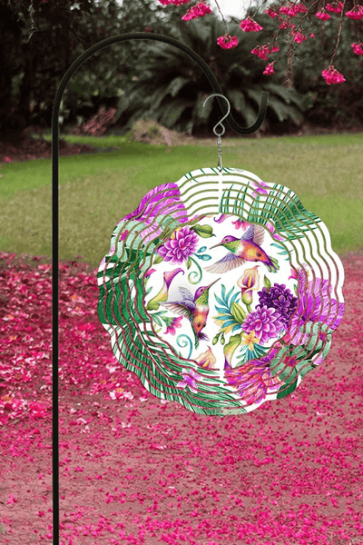 Double-Sided Hummingbirds Wind Spinner In Purple, Pink, And Green