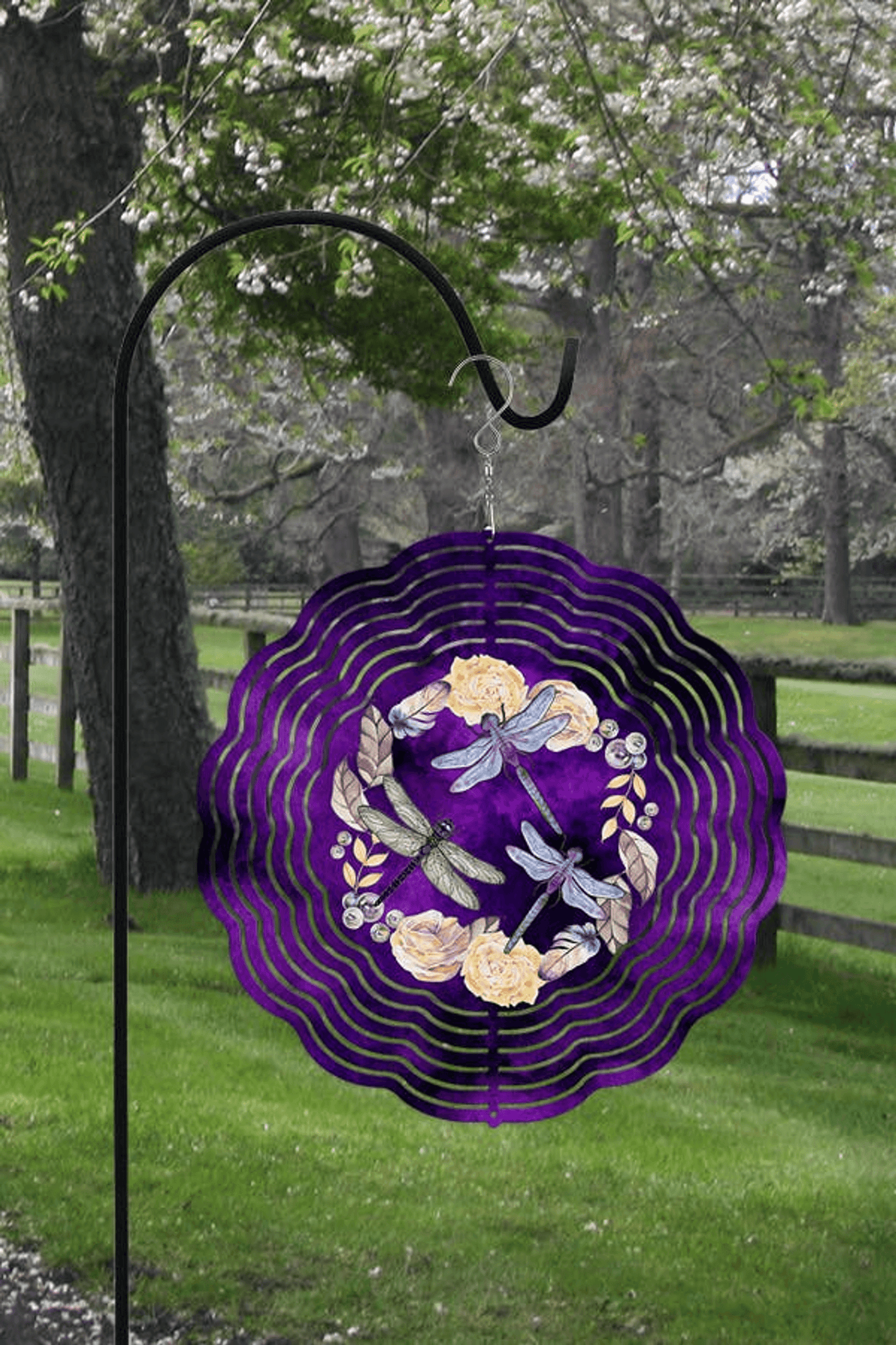 Spring Home Decor Dragonflies And Peach Flowers Double-Sided Wind Spinner