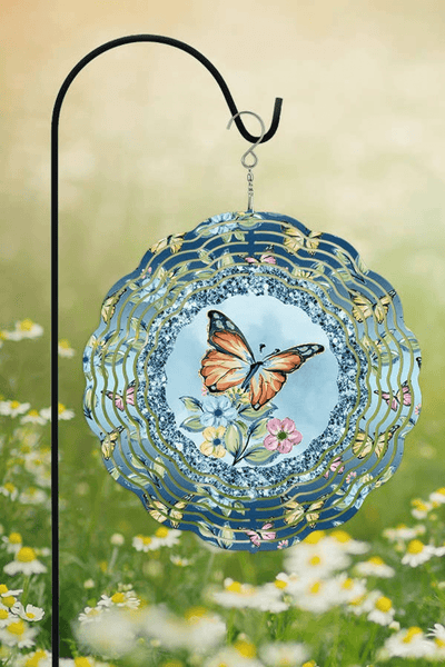 Orange Butterfly Double-Sided Wind Spinner - 10 Inch Outdoor Decor