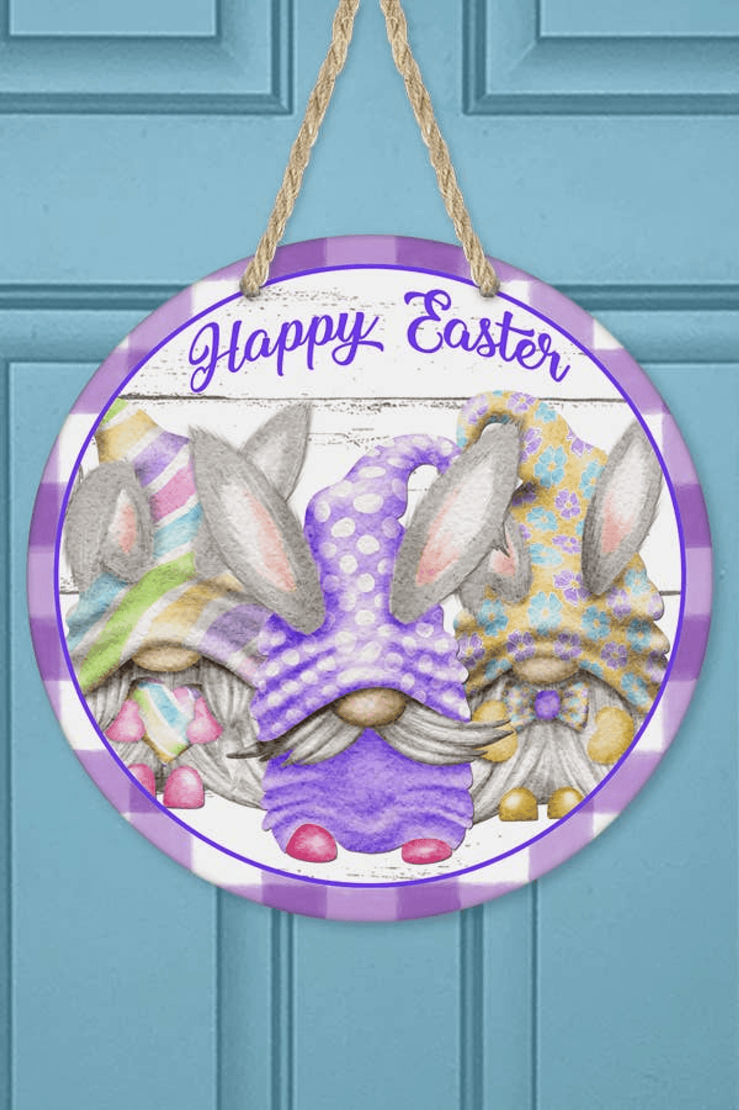 Purple Plaid Gnomes Easter Wall And Door Hanger