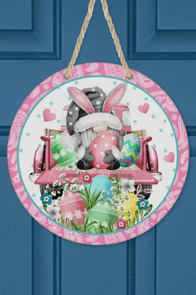 Easter Pink Truck Gnome Wall And Door Hanger