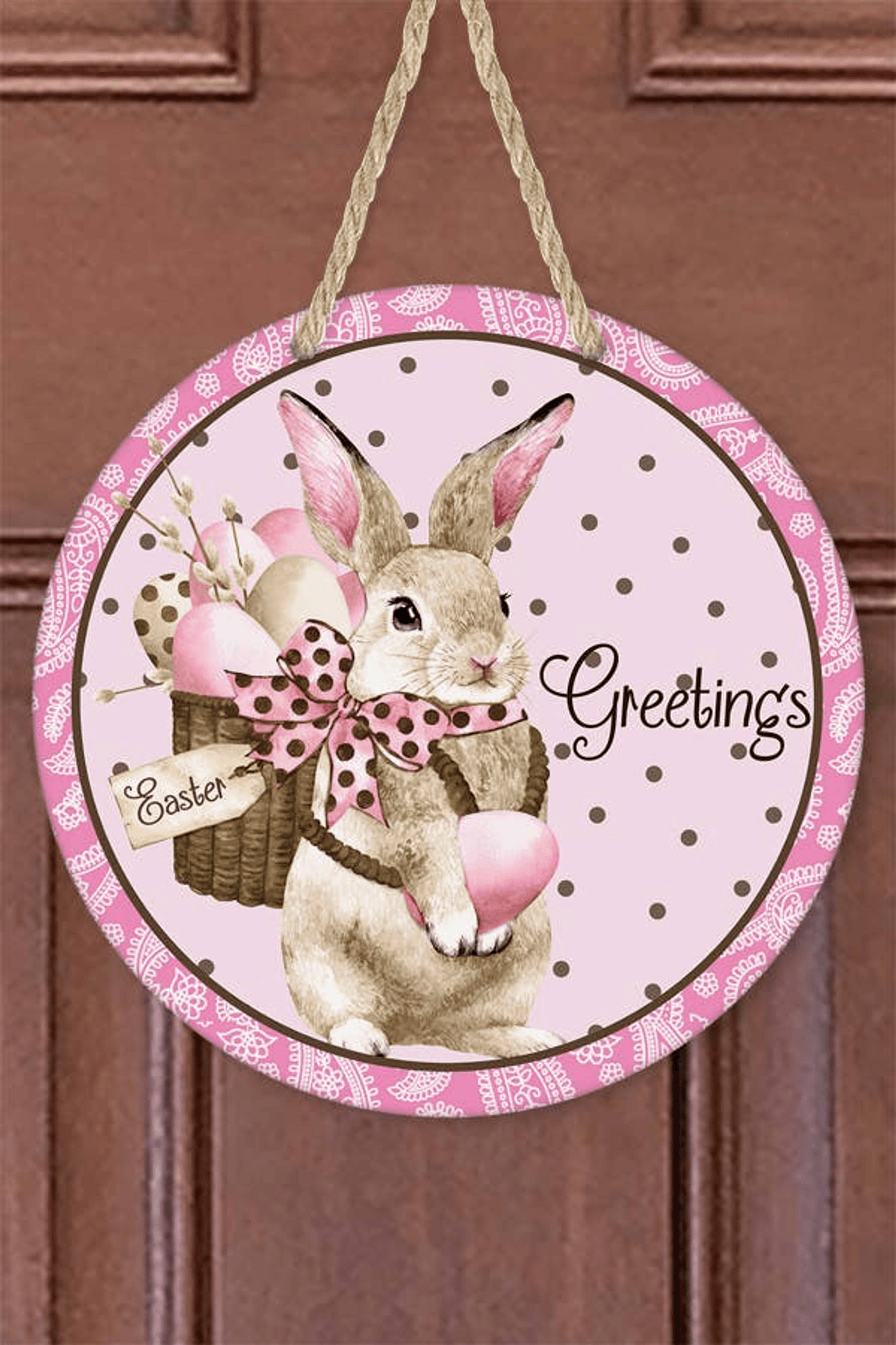 Charming Pink Bunny Door Hanger For Easter Home Decor