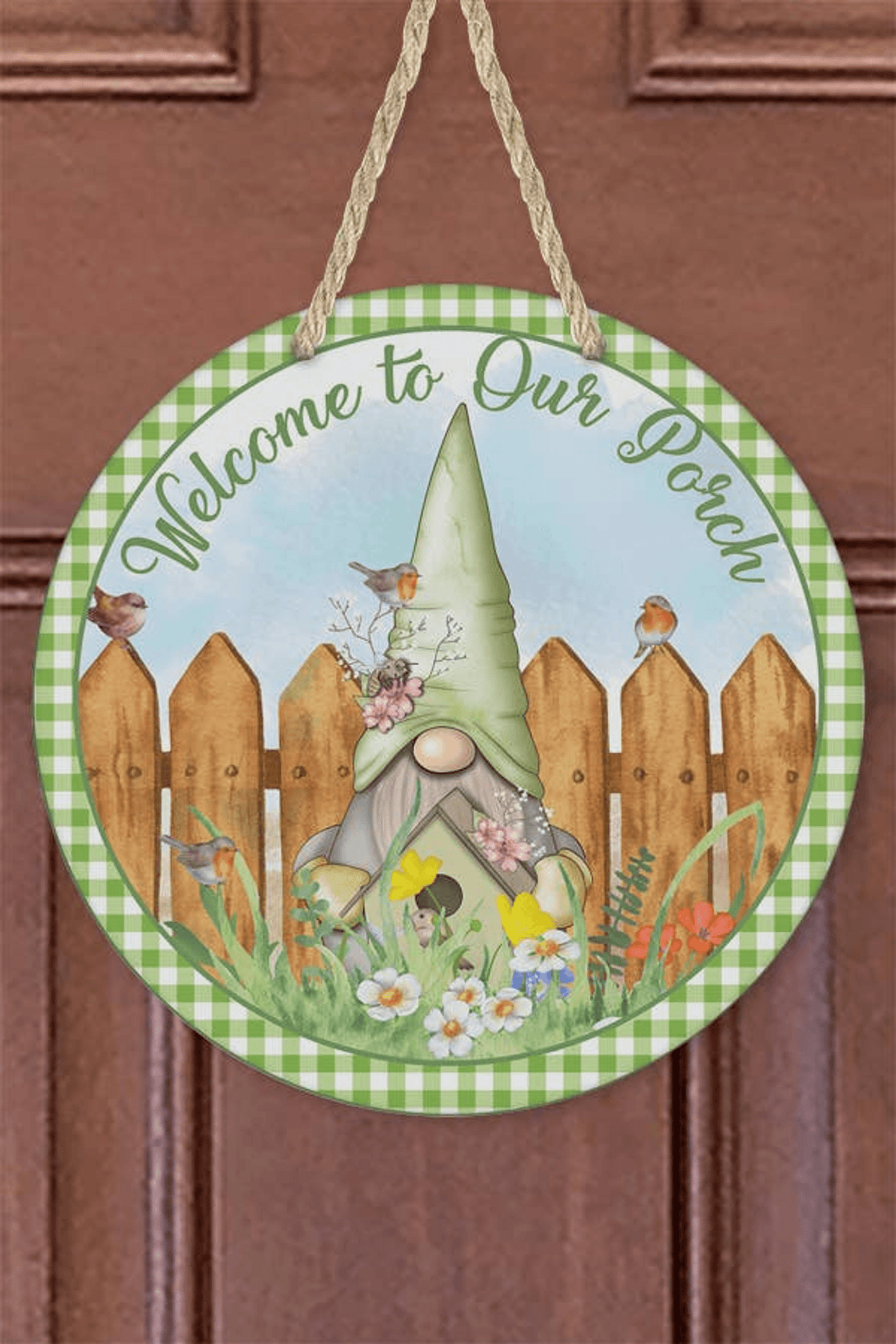 Green Gnome Welcome Door Hanger - Home Decor And Wall Sign