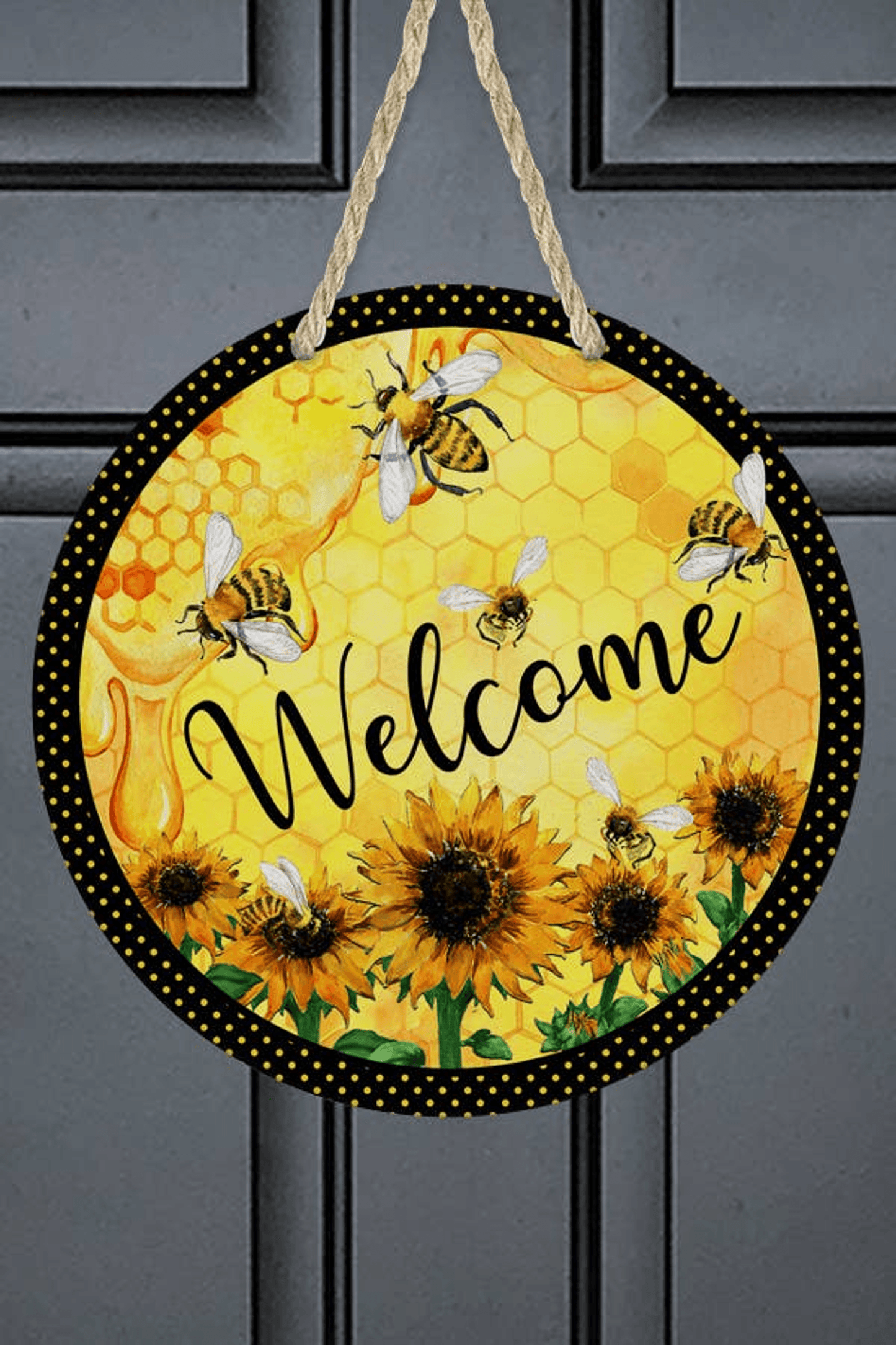 Welcome Bees And Sunflowers Door Hanger Wall Sign