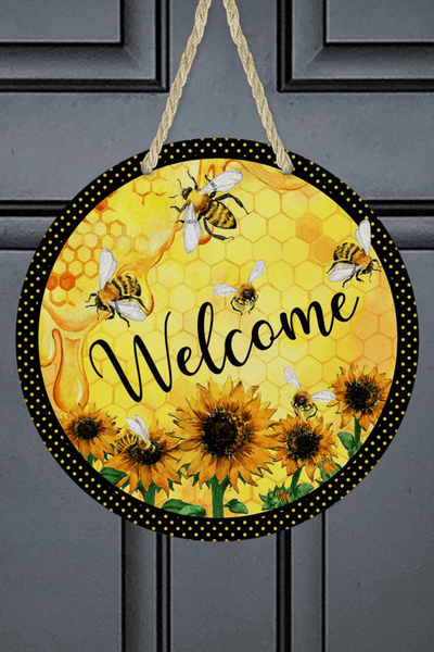 Welcome Bees And Sunflowers Door Hanger Wall Sign