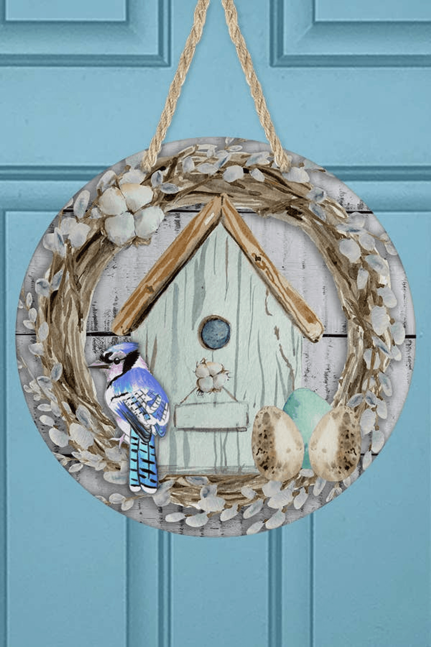 Blue Bird House Wall Sign And Door Hanger