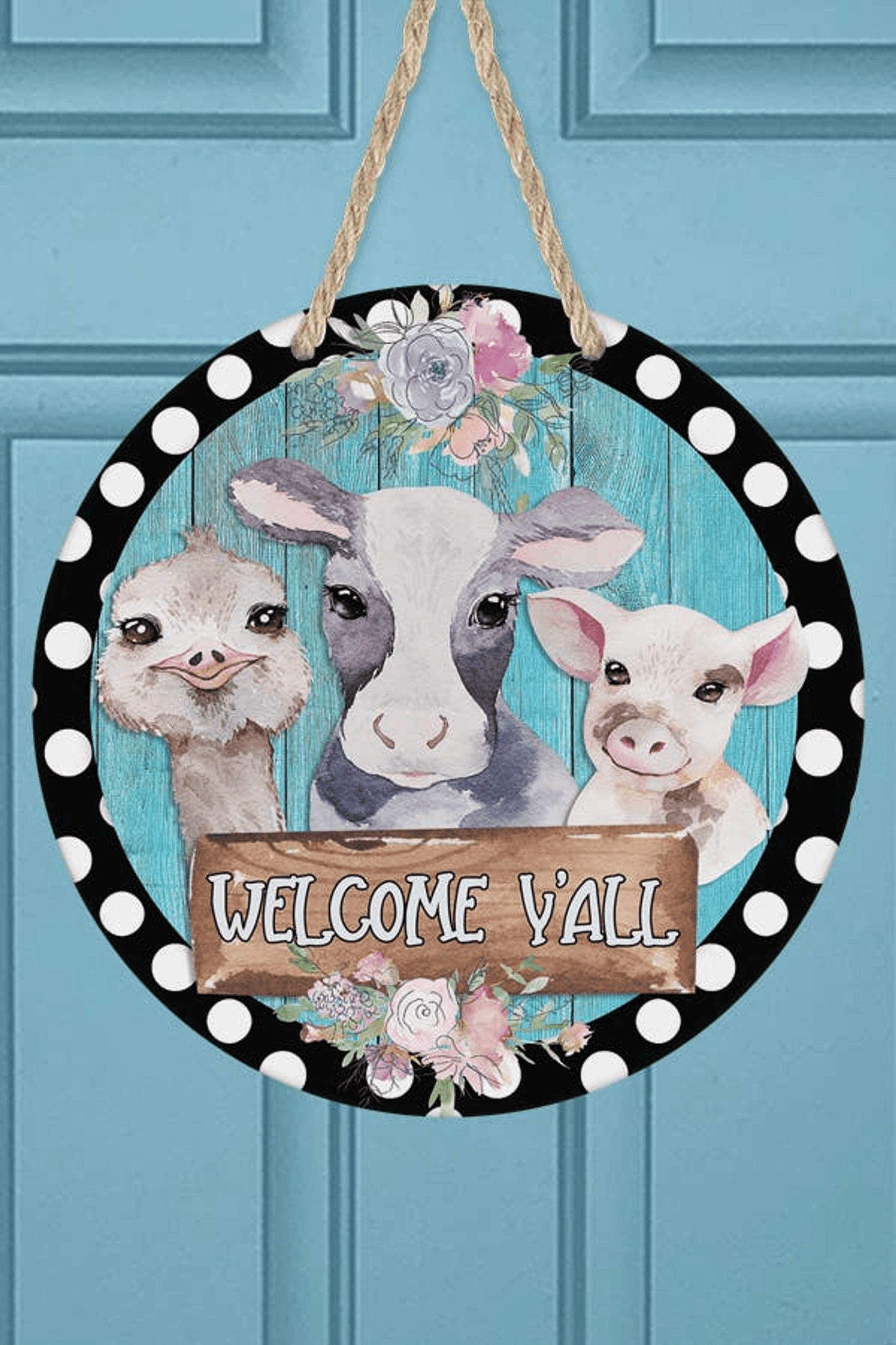 Farm Animals Welcome Y'All Door Hanger Sign