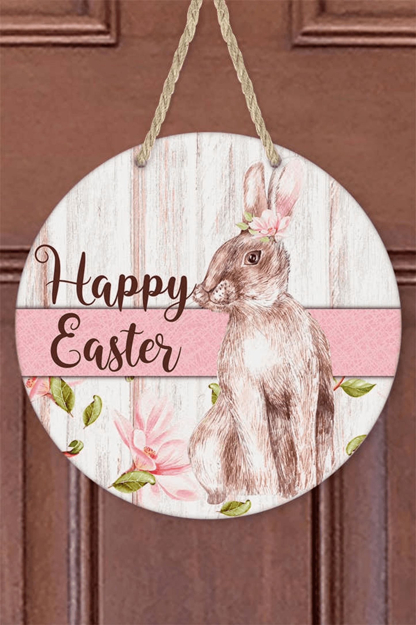 Elegant Pink Stripe Bunny Easter Door Hanger