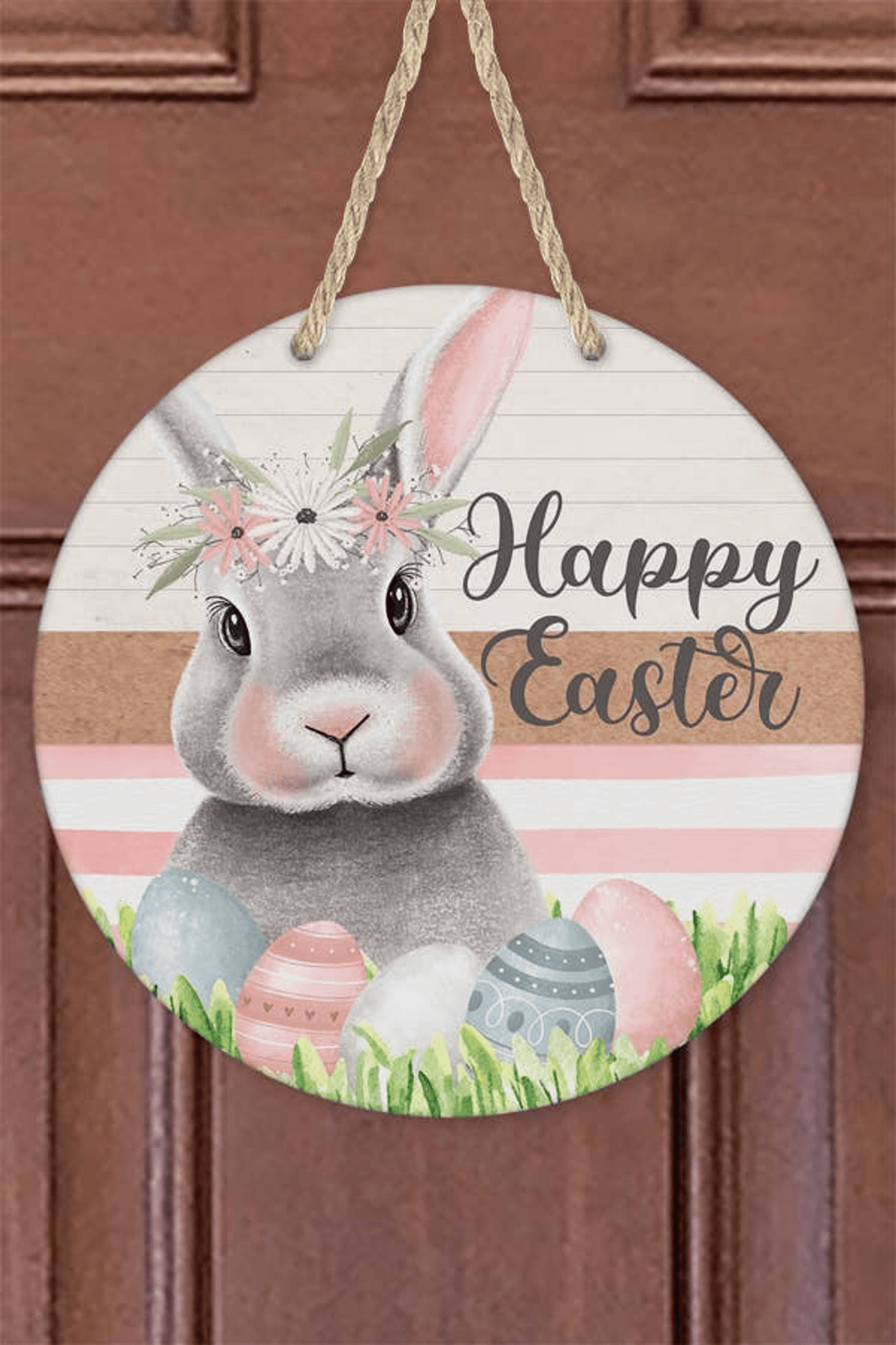 Easter Bunny & Eggs Grey Door Hanger Or Wall Sign