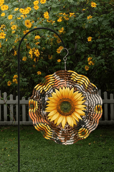 Sunflower Leopard Garden Wind Spinner - 10 Inch Aluminium Double-Sided Decor