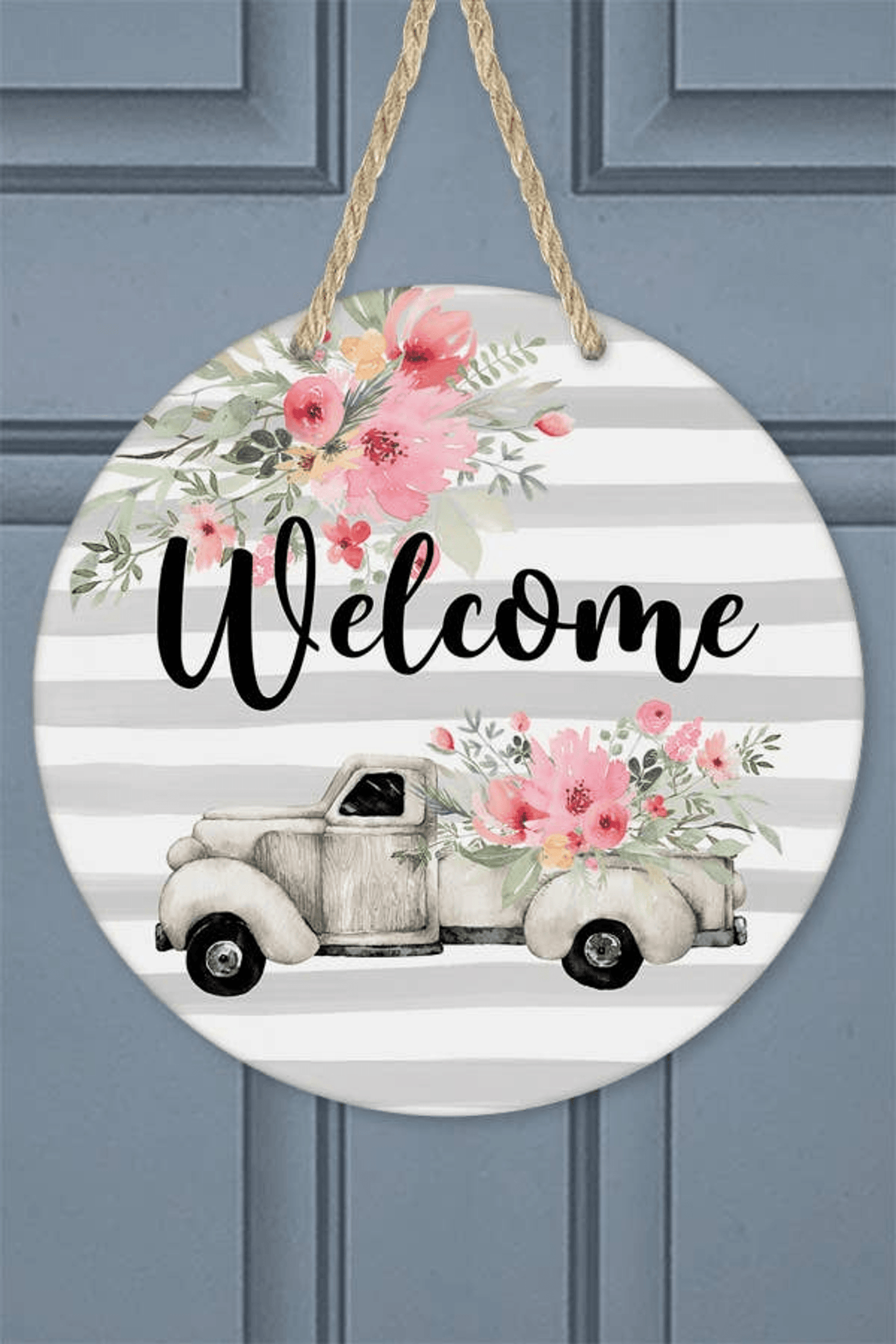 Welcome Floral Truck Wall Sign Door Hanger