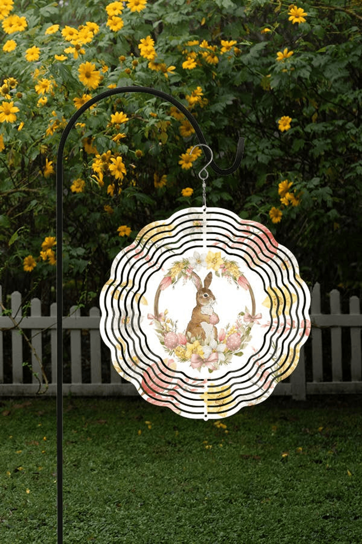 Easter Home Decor Double-Sided White Rabbit Egg Wind Spinner, 10 Inch