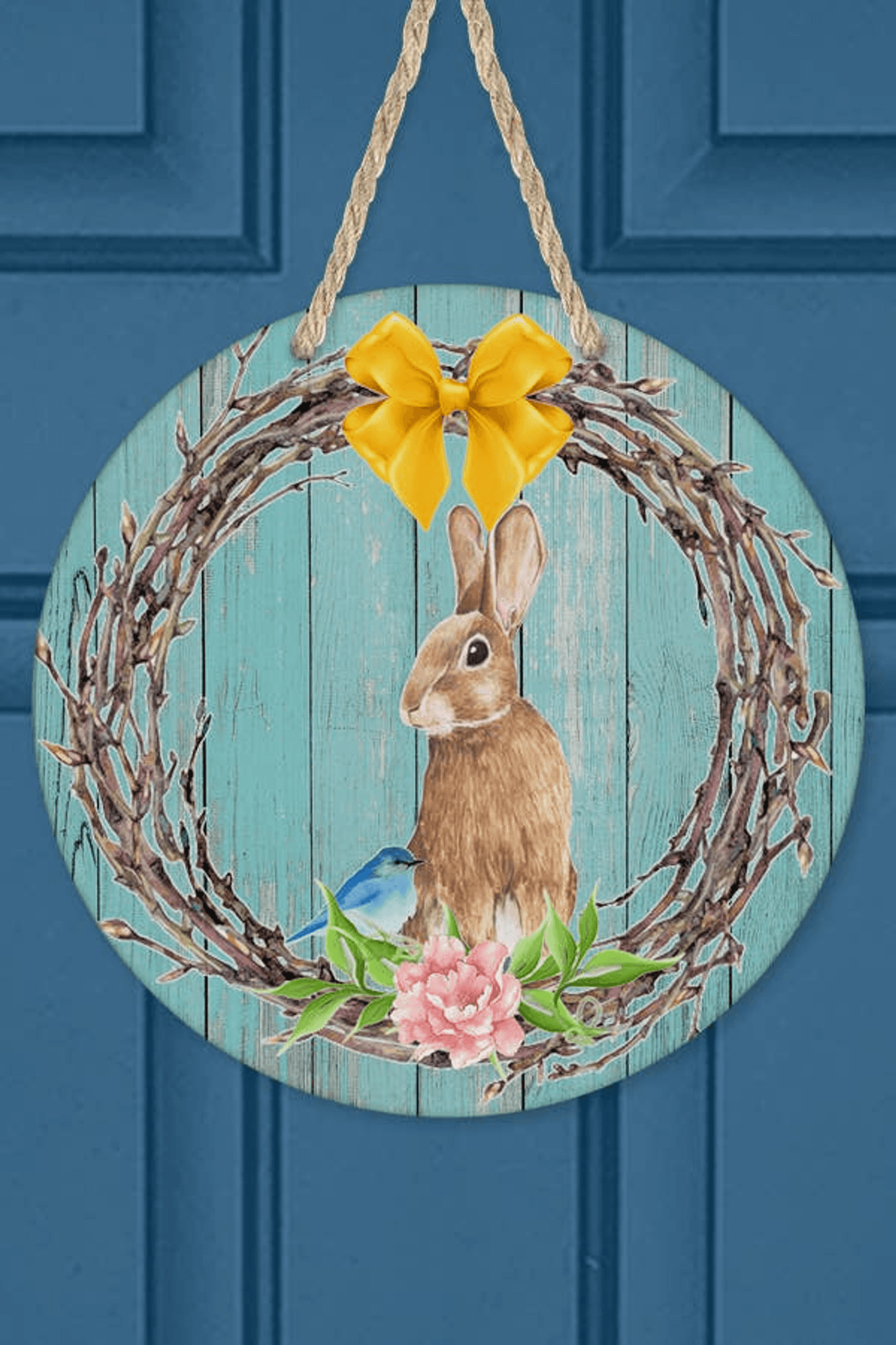 Easter Bunny Wall Door Hanger With Yellow Bow