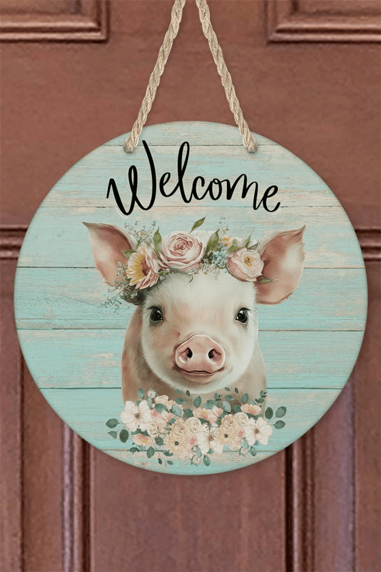 Floral Welcome Pig Wall Sign And Door Hanger