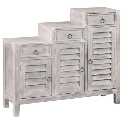 Cottage Three-Tiered Distressed Light Gray Shutter Cabinet